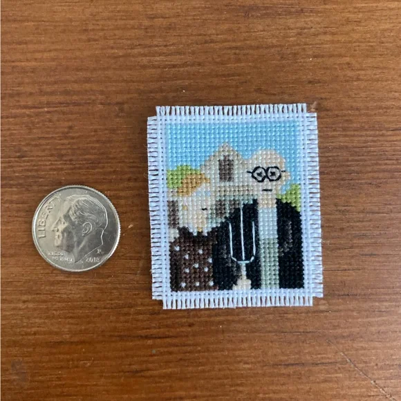 Grant Wood’s “American Gothic” in Mini Cross Stitch Art - Picture 1 of 5